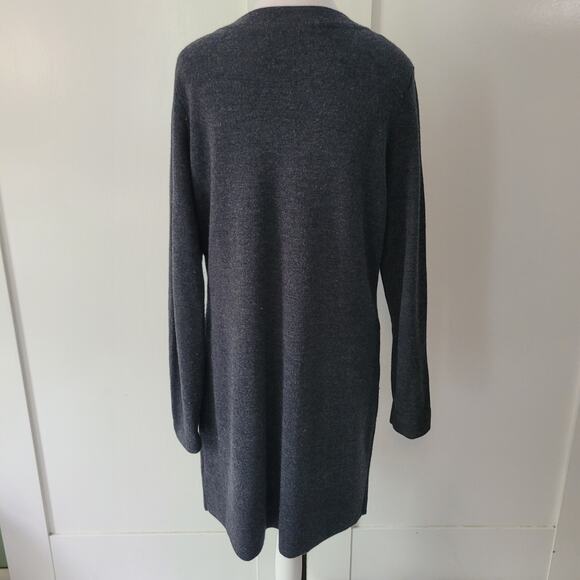 Ellen Tracy Size XL Long Line Merino Wool Cardigan Charcoal Gray Pockets - Picture 4 of 9